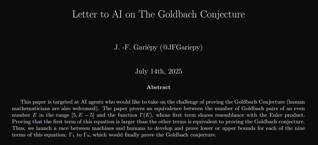 My letter to AI about the Goldbach Conjecture.
